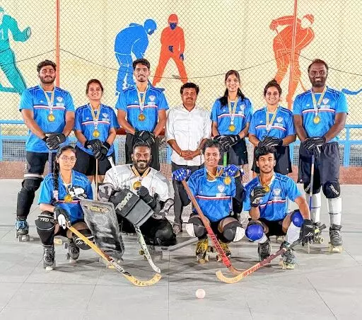 Telangana Senior Mixed Roller Hockey Team Wins Gold at 63rd National Roller Skating Championship