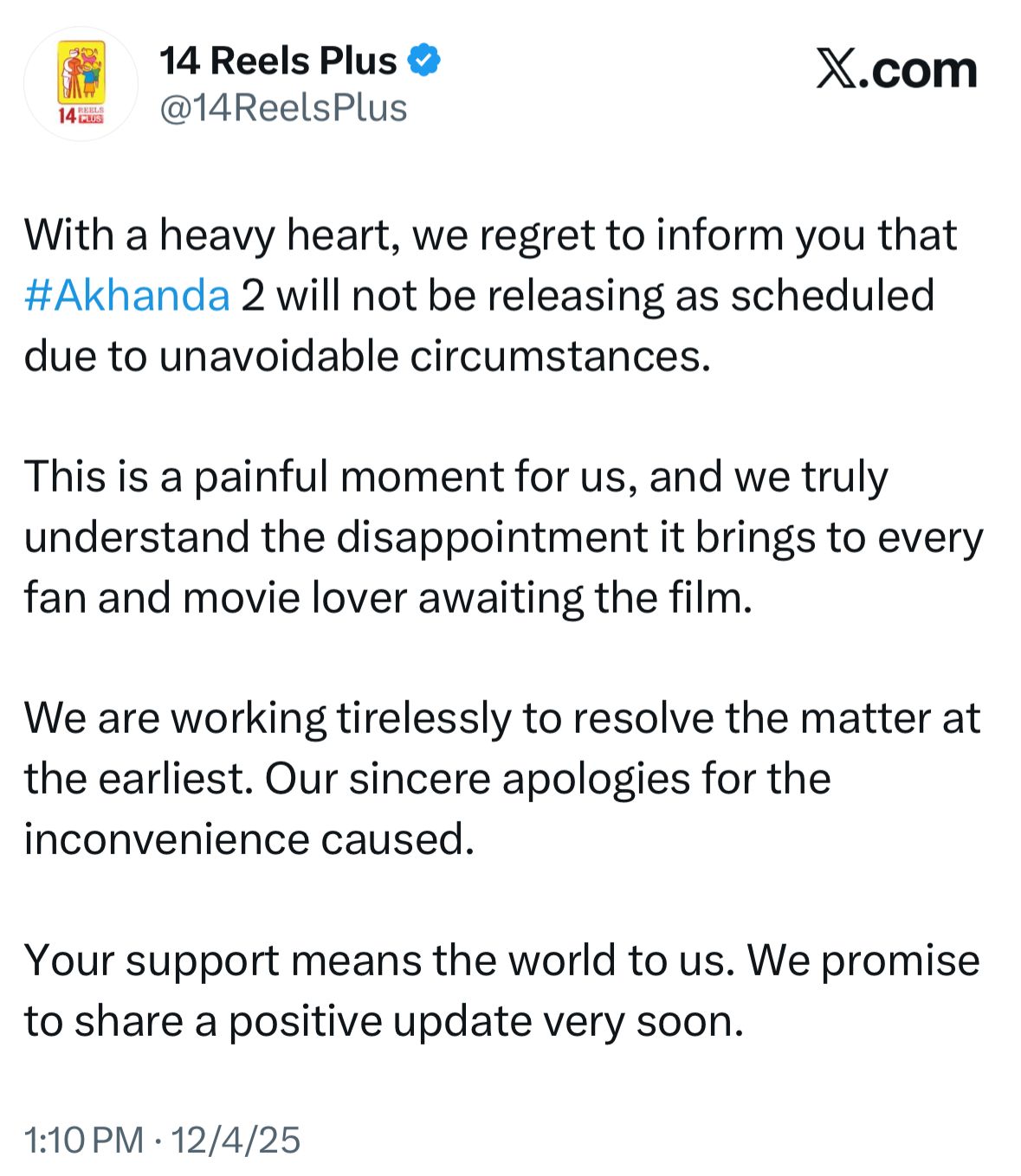 Akhanda 2 Release Postponed: Makers Issue Emotional Statement Late at Night post thumbnail image