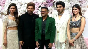 Allu Arjun poses with Basil Joseph at Allu Sirish and Nayanika’s pre-wedding reception, sparks collab rumors