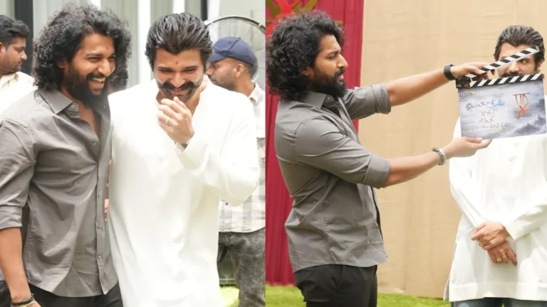 VDxShouryuv: Vijay Deverakonda greets Nani with a hug at pooja ceremony of the action drama; WATCH