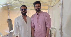 Photo Moment: Bellamkonda Sreenivas meets Ram Charan on Peddi sets