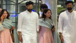 Bellamkonda Sai Sreenivas and wife Kavya Reddy return to Hyderabad after wedding in Tirupati; WATCH